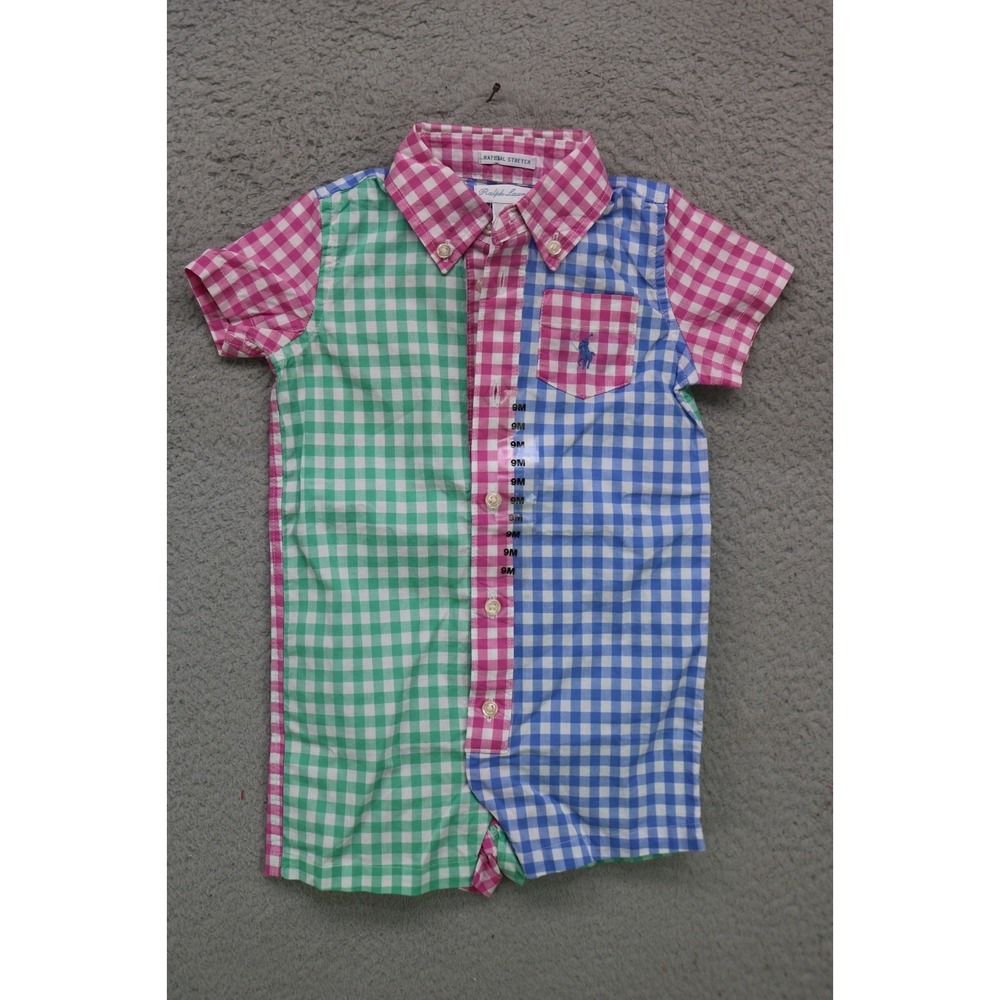 Ralph Lauren Natural Stretch 9 Month Baby One-Piece-Gingham-NWT-Colorblock
